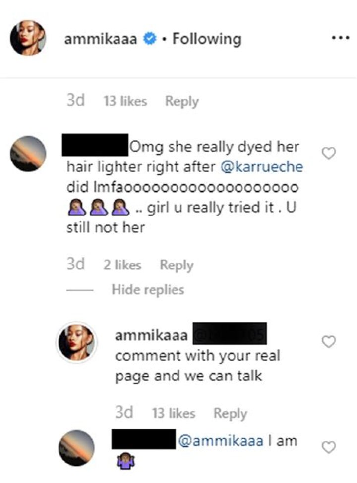 Ammika Harris Claps Back At Follower Saying She Copied Karrueche Tran – Hollywood Life