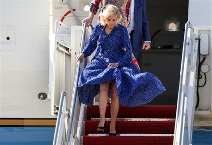 Dr. Jill Biden Braves The Cold In Gorgeous Midi Dress While Visiting The U.S. Marines