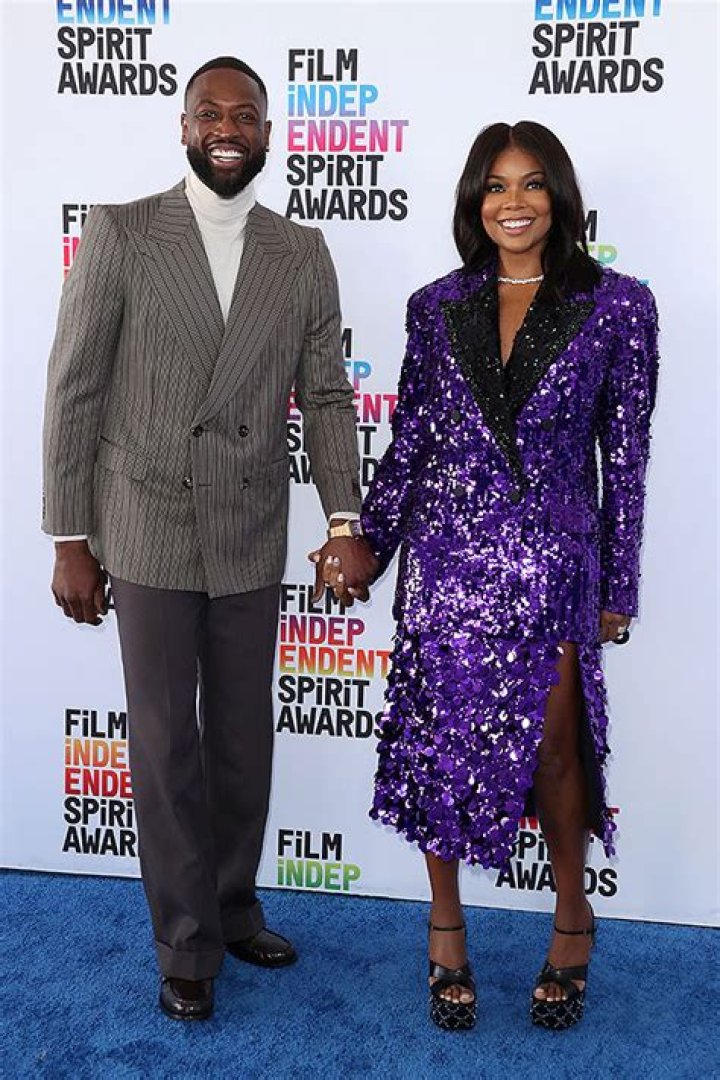 Gabrielle Union Stuns In Purple Sequin Blazer Dress With Dwyane Wade: Photos