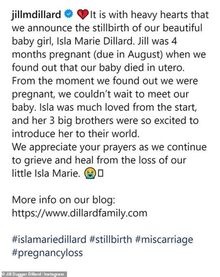 Jill Duggar Reveals Stillbirth of 4th Baby: ‘We Appreciate Your Prayers’