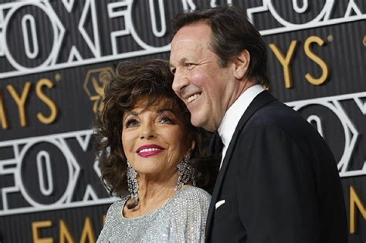Joan Collins Dazzles in Sparkling Blue Dress at the 2023 Emmys