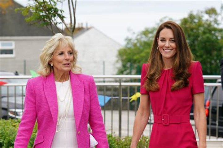 Kate Middleton & Jill Biden Coordinate With Pink Outfits As They Meet For The 1st Time To Visit A School