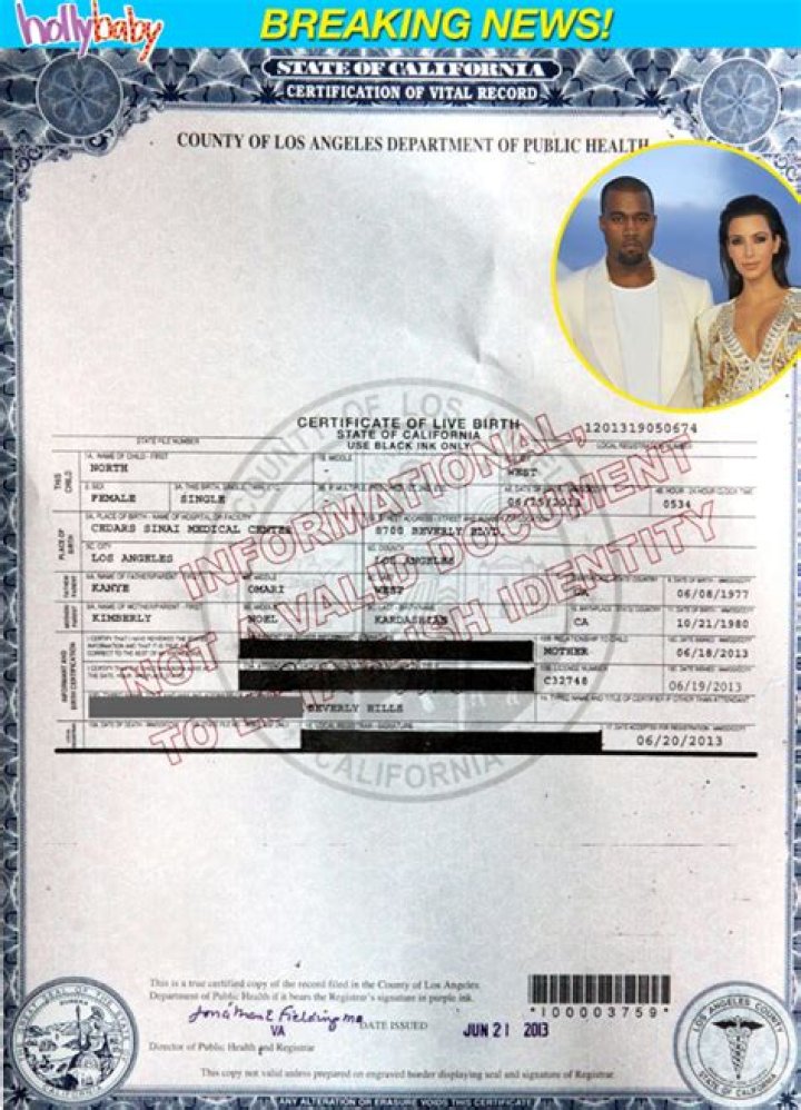 Kim Kardashian Birth Certificate — North West Document Revealed – Hollywood Life