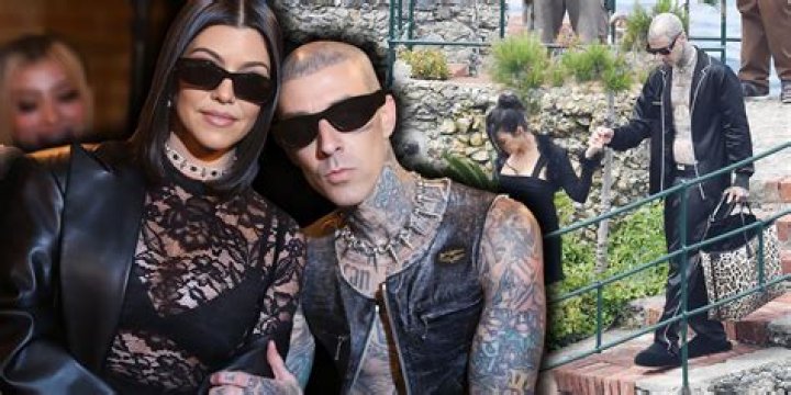 Kourtney Kardashian & Travis Barker Twin In Black Balaclava Masks For Beach Walk With Penelope & Reign