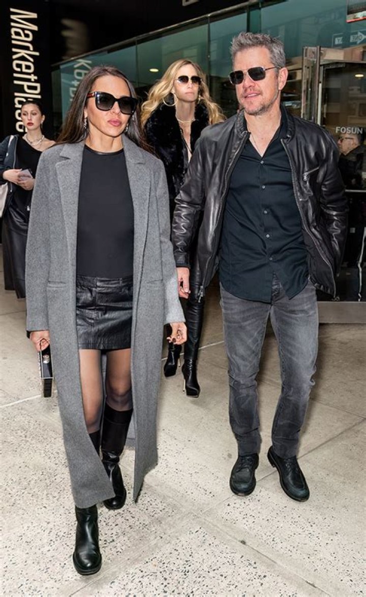 Matt Damon’s Wife Luciana Barroso Rocks Leather Mini Skirt & Sweetly Holds Hands With Him at NYFW: Photos