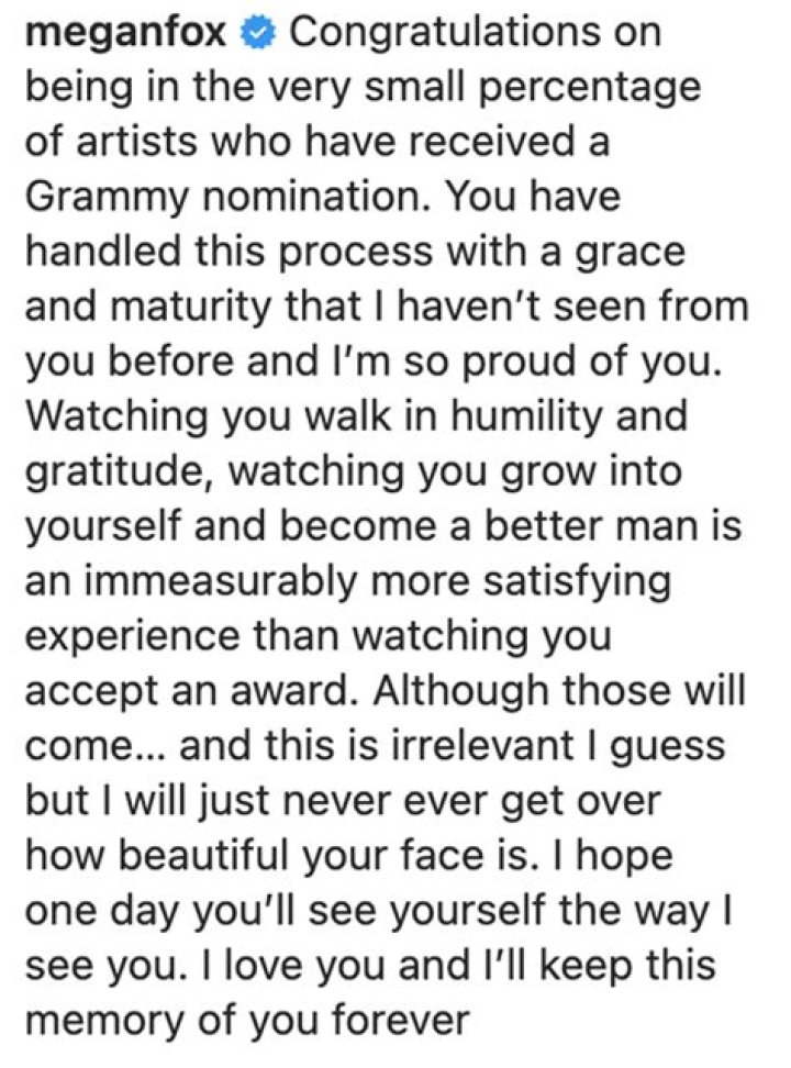 Megan Fox Congratulations MGK For Handling Grammy Loss With ‘Maturity’ – Hollywood Life